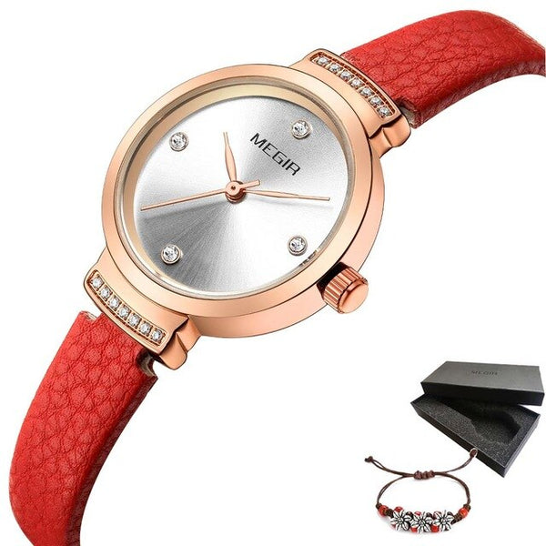 MEGIR Women Fashion Blue Quartz Watch Lady Leather Watchband High Quality Casual Waterproof Wristwatch Gift for Wife 2019