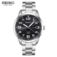 English Calendar Original SEIKO 5 Quartz Watch Solar Power Luminous Sports Men's Watch Casual 10 Bar Water Resistant Warranty