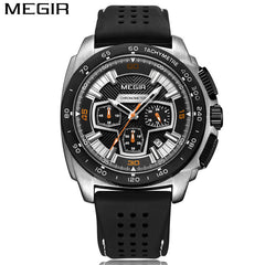 MEGIR Men's Casual Watches Silicone Band Waterproof Military Chronograph Sport Watch Army Quartz Wristwatches Relogio Masculino