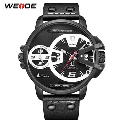 WEIDE Man Luxury Sports Military PU leather Strap Band Quartz Movement Analog Clock Hours Wrist Watches Relogio Masculino