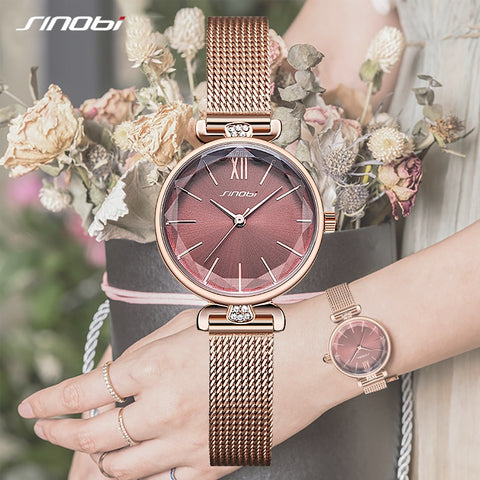 SINOBI Luxury Women Quartz Watches 6.5MM ultra-thin Waterproof Dial Wristwatches For Montre Femme 2019 Female Bracelet Watch