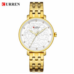 Top Brand CURREN Women Watches Pink Leather Wristwatch with Rhinestone Ladies Clock Fashion Luxury Quartz Watch Relogio Feminino