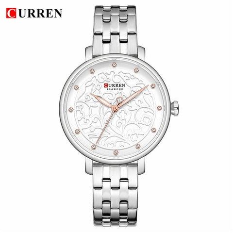 Top Brand CURREN Women Watches Pink Leather Wristwatch with Rhinestone Ladies Clock Fashion Luxury Quartz Watch Relogio Feminino