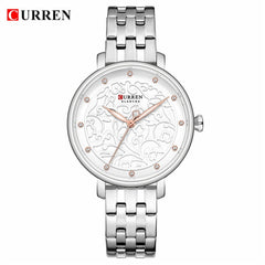 Top Brand CURREN Women Watches Pink Leather Wristwatch with Rhinestone Ladies Clock Fashion Luxury Quartz Watch Relogio Feminino