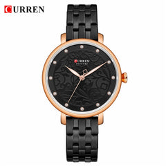 Top Brand CURREN Women Watches Pink Leather Wristwatch with Rhinestone Ladies Clock Fashion Luxury Quartz Watch Relogio Feminino