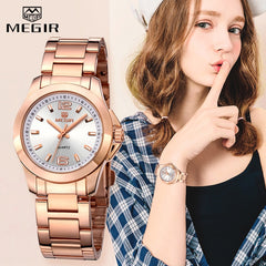 MEGIR Luxury Brand Women Dress Watches Fashion Rose Gold Bracelet Watch for Ladies Wristwatch Female Quartz Clock Montre Femme