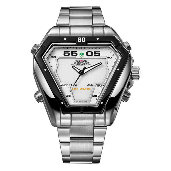 WEIDE Mens Fashion Luxury Quartz Stainless Steel Strap Analog Digital Date Calendar Waterproof Military Watch Relogios Masculino
