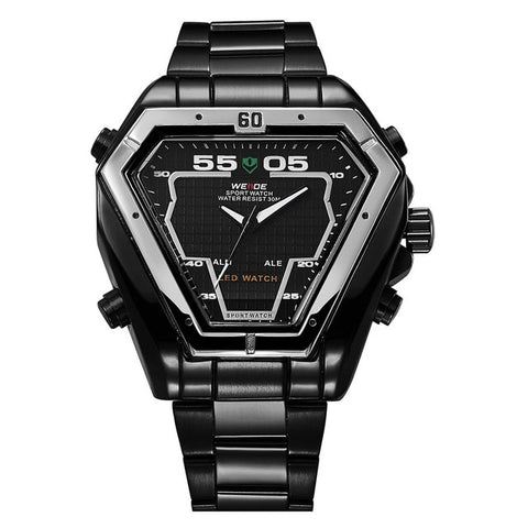 WEIDE Mens Fashion Luxury Quartz Stainless Steel Strap Analog Digital Date Calendar Waterproof Military Watch Relogios Masculino